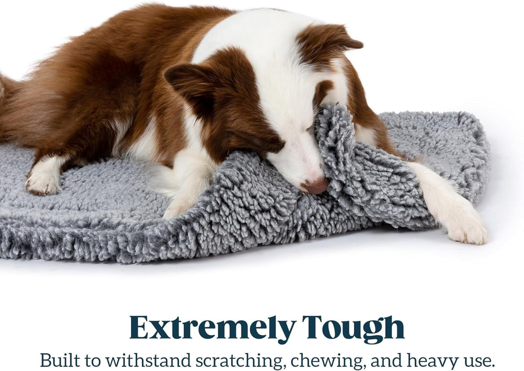 PELZIN Stoutwool Indestructible Dog Bed - Fluffy Chew Proof Dog Crate Pad - Tough Kennel Pad for Aggressive Chewers - Washable, Ideal for Large Breeds & Fits 36-Inch Crate - 35"x22", Charcoal